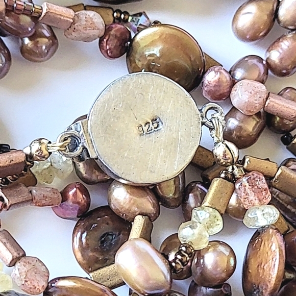 KESHI & FRESHWATER PEARL NECKLACE - 925 STERLING & CITRINE CLASP - Picture 4 of 9